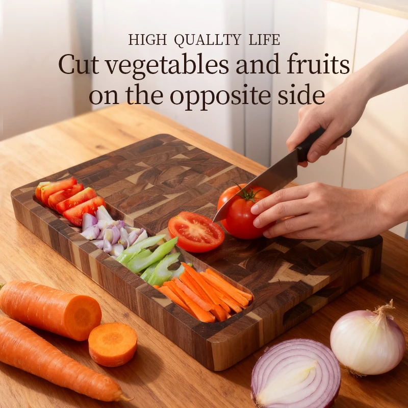 كتلة تقطيع سميكة ألواح تقطيع خشب السنط على الوجهين باستخدام لوح الجبن الخشبي مستطيل نهاية مستديرة كتلة جزار الحبوب #2