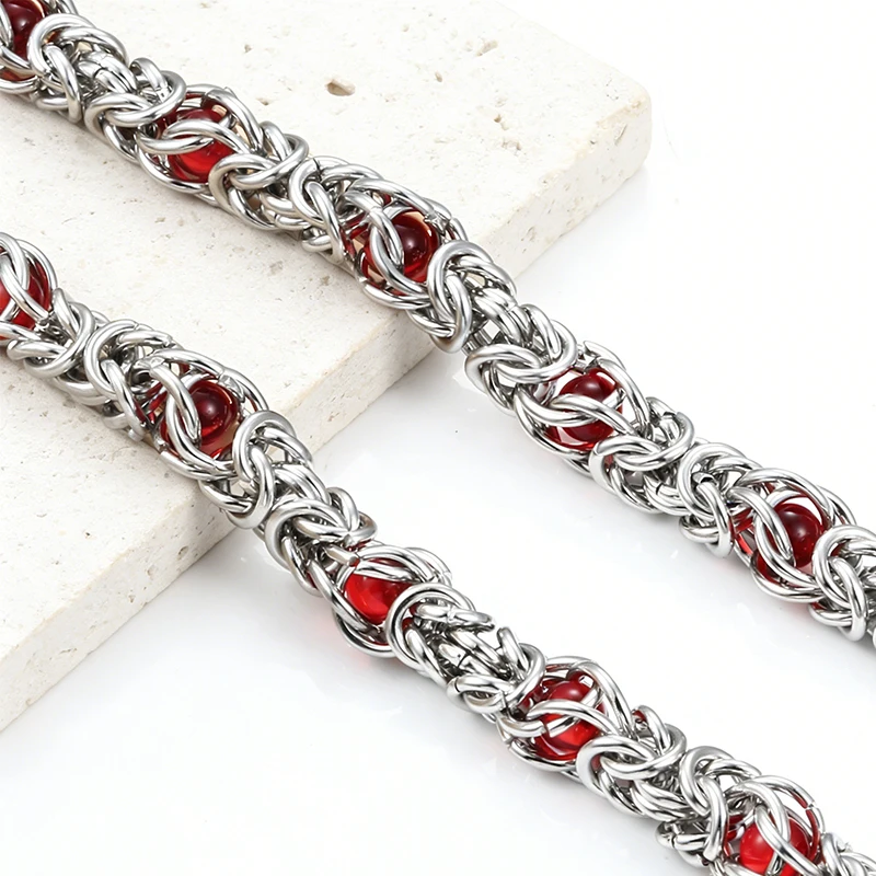 

1Meter Stainless Steel 10mm Big Handmade Chains with Red Bead For Jewelry Making Supplies Necklace Bracelet DIY Accessories