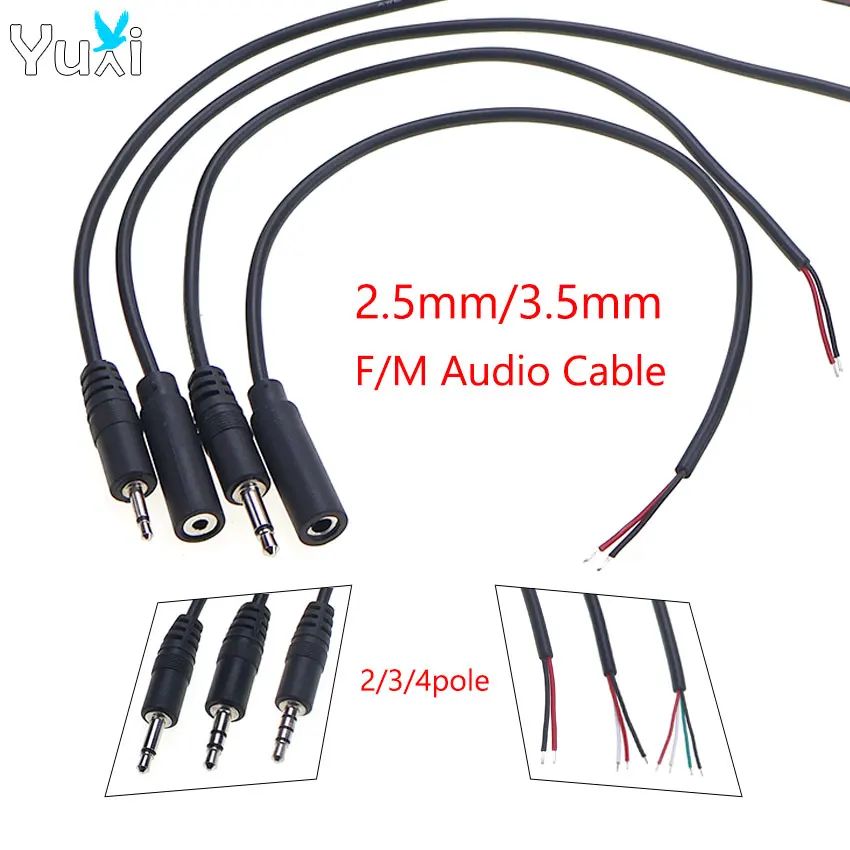 YuXi 2,5 mm 3,5 mm Stecker/Buchse 2/3/4-polig Mono/Stereo Aux-Steckeranschluss für blankes Kabelende für DIY-Audio-Kopfhörerkabel