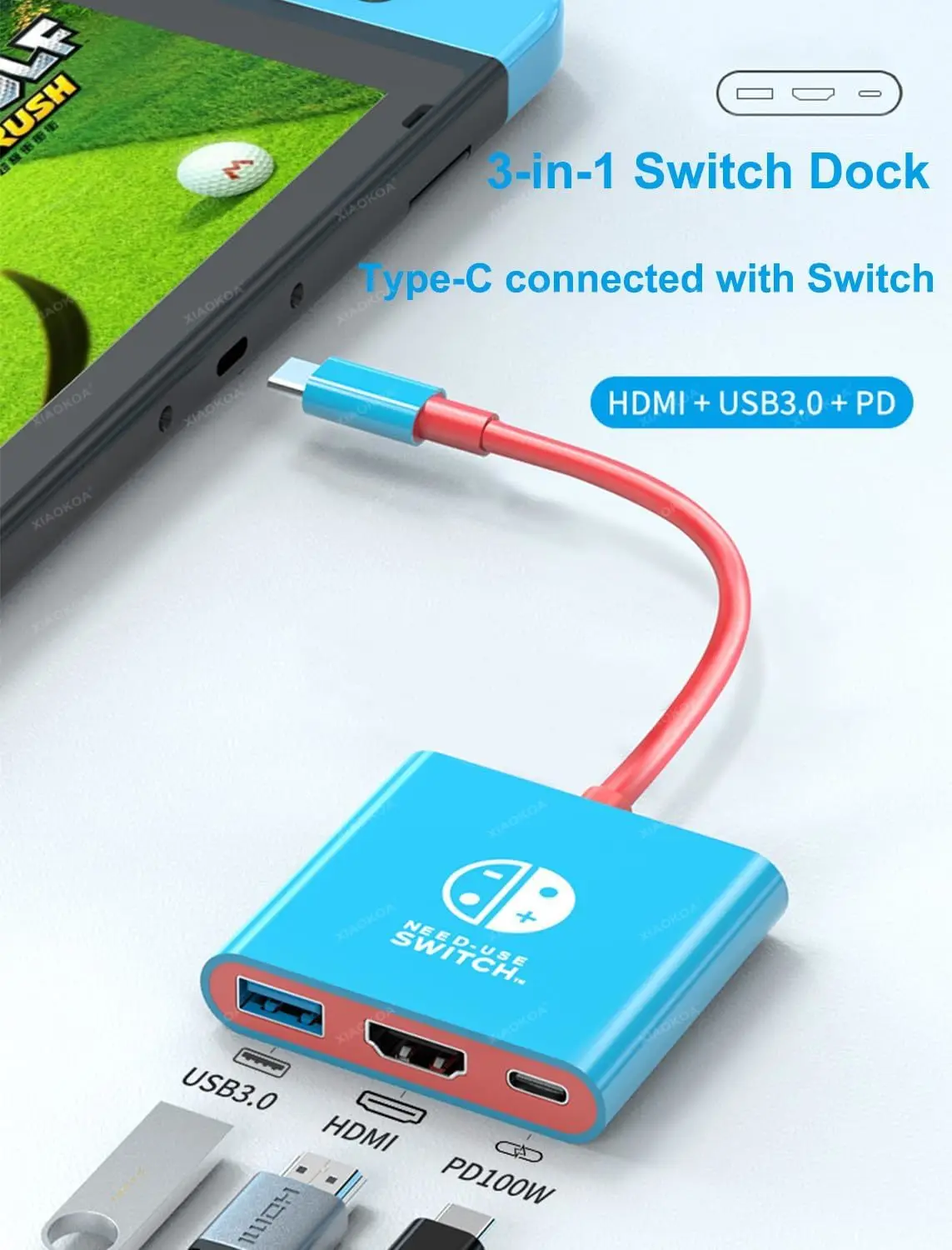 Type-c to HDMI Adapter Portable TV Adapter with USB3.0 port 4K/30HZ for Steam Deck Nintendo Switch TV Screen Casting