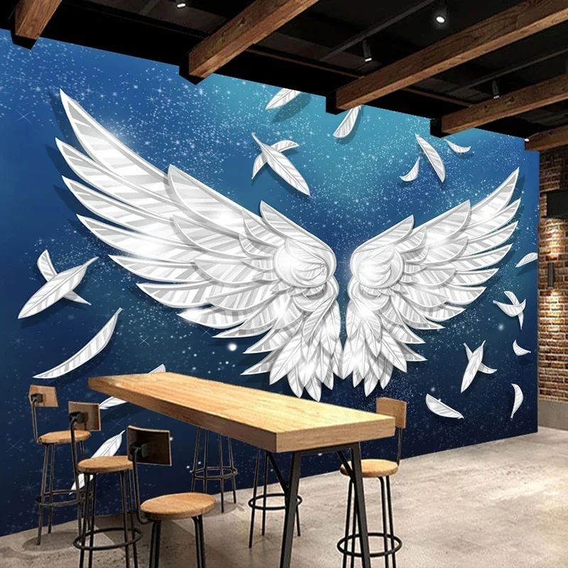 Custom 3D Mural Wallpaper Angel Wings Blue Starry Sky Feather Art Wall Painting Living Room Restaurant Bar KTV Photo Wall Paper