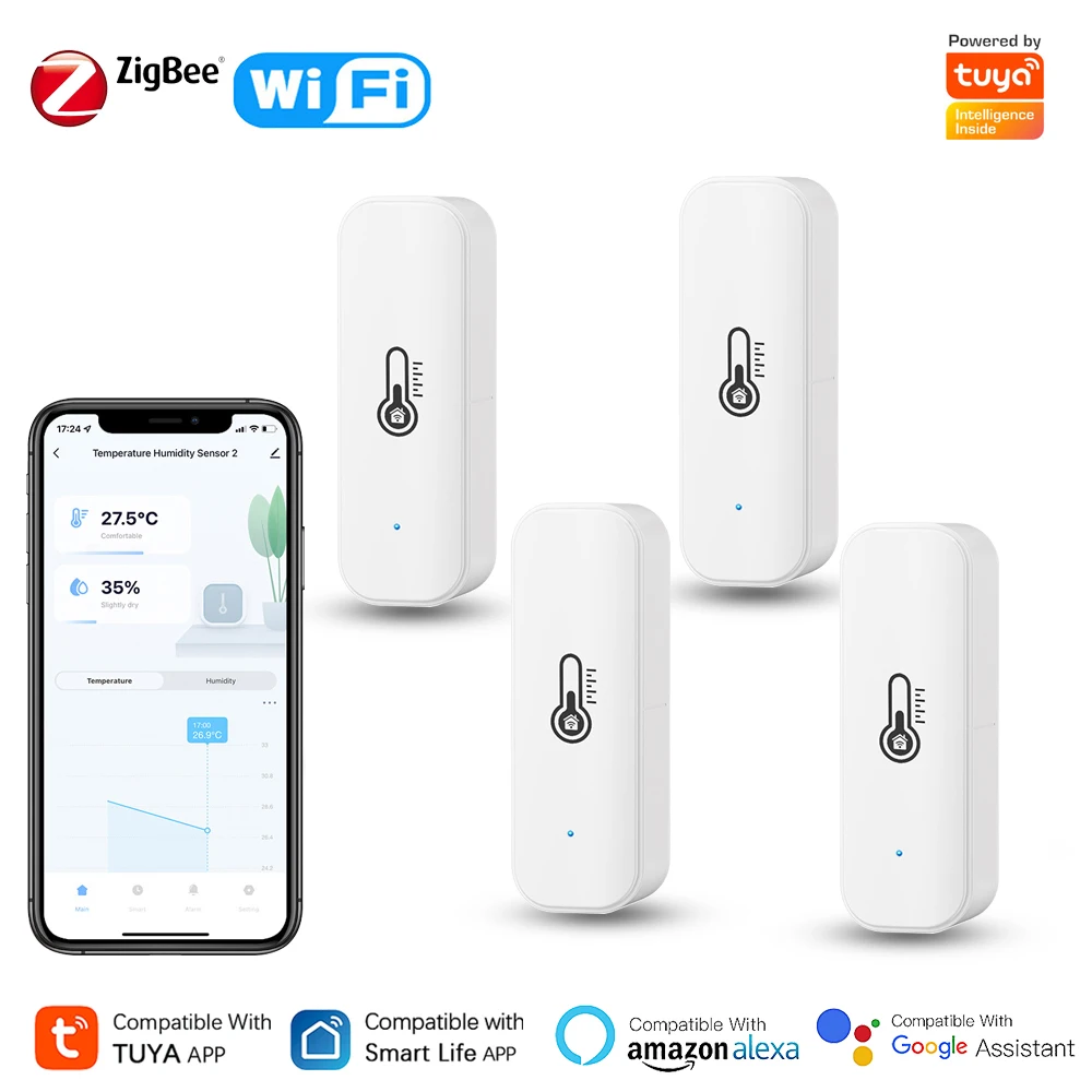 Tuya WiFi/Zigbee Temperature And Humidity Sensor Smart Thermometer Hygrometer APP Remote Monitor Works With Alexa Google Home