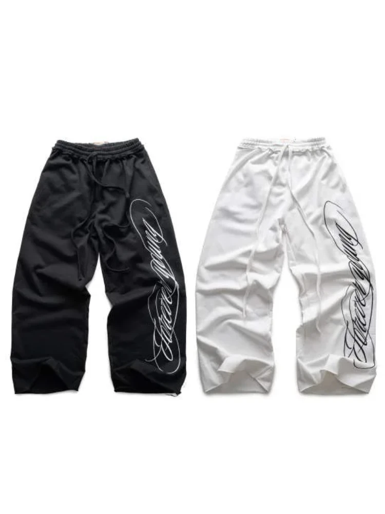 Y2K High Street Lose Beiläufige Gerade Hosen Europäischen Amerikanischen Kunst Brief Gedruckt Hosen Tasche Kordelzug Elastische Taille Hose