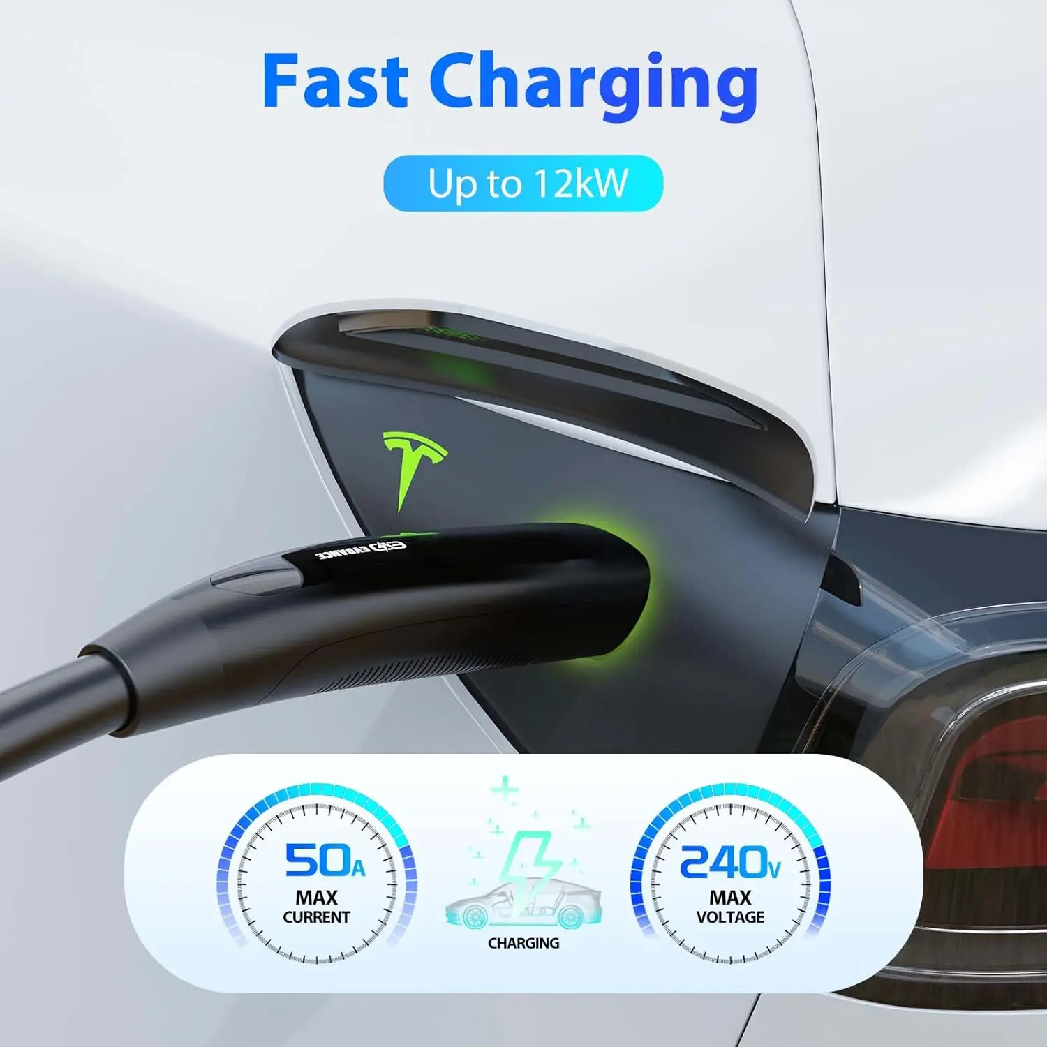 EVDANCE Tesla Model Y 3 Charging Extension Cable 50A 12Kw 21/40ft EV Fast Charging Accessories Compatible with All NACS Chargers