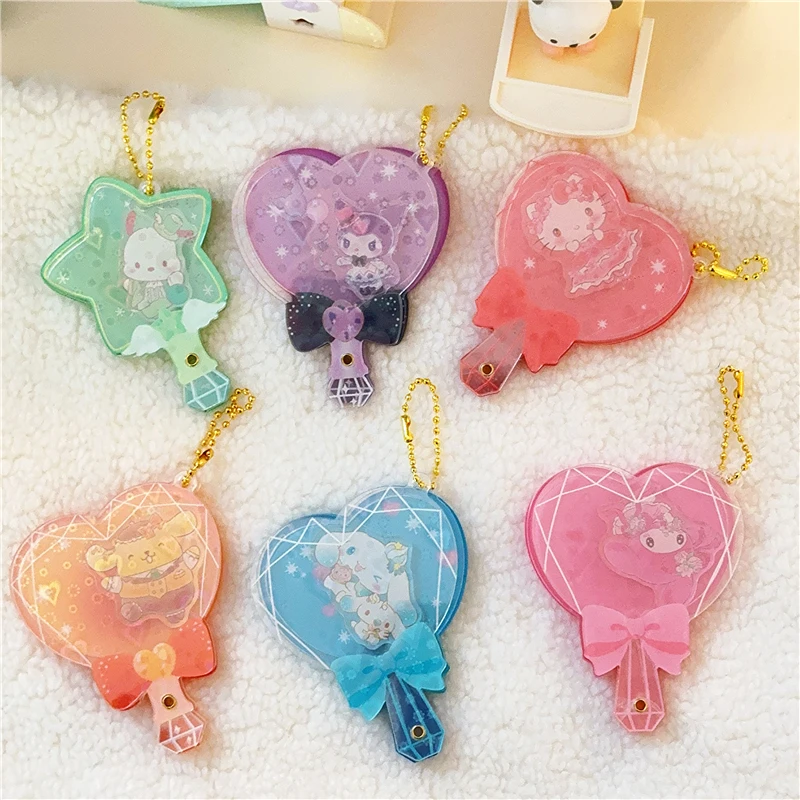 Kawaii Hello Kitty Kuromi My Melody Acrylic Magic Wand Backpack Pendant Anime Sanrio Girl's Heart Cute Love Laser Keychain