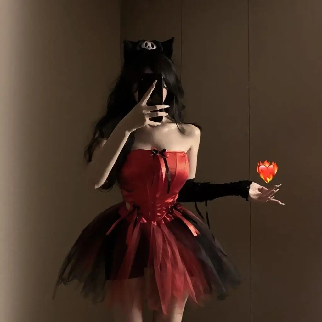 

Новый двойной цветной комплект, костюм горничной ангела, дьявола, Хэллоуин, клубный бар, красный ангел, черный бант, наряд из полиэстера