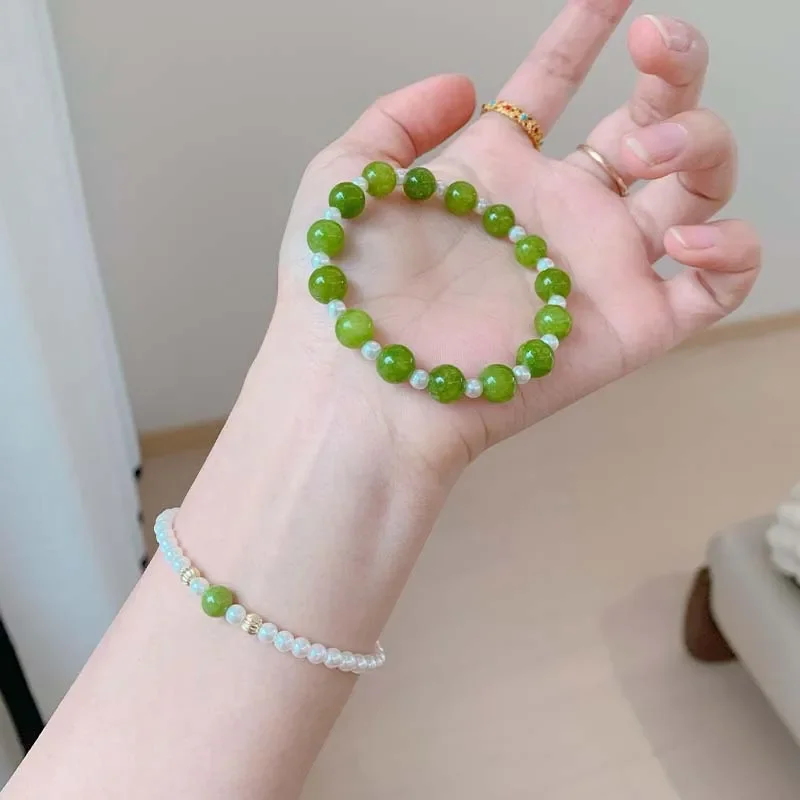 Qingti milk cover natural jade pearl bracelet women's light luxury niche simple and versatile fresh crystal bracelet jewelry