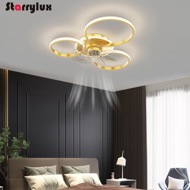 Juego de luces para ventiladores de anillo nórdico 2 en 1, ventilador de techo moderno con lámpara LED para sala de estar, comedor y dormitorio