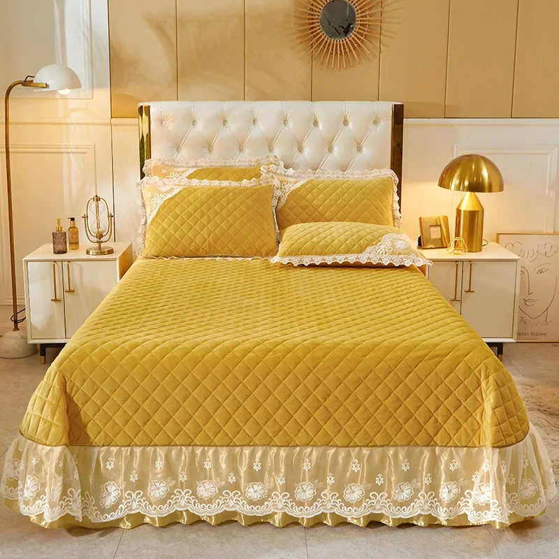 

Velvet bed cover home Linens room decor Lace Stitch Double duvet Plaid Bedspread on the bed blanket Bedspreads Couple bed sheet