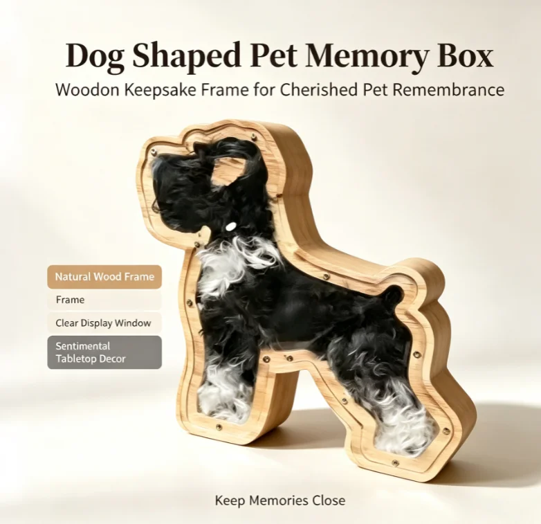 ZHAYA  Solid Wood Pet Hair Memorial Storage Box Decorative Keepsake Ornament for Teddy Schnauzer Dog Fur Collection