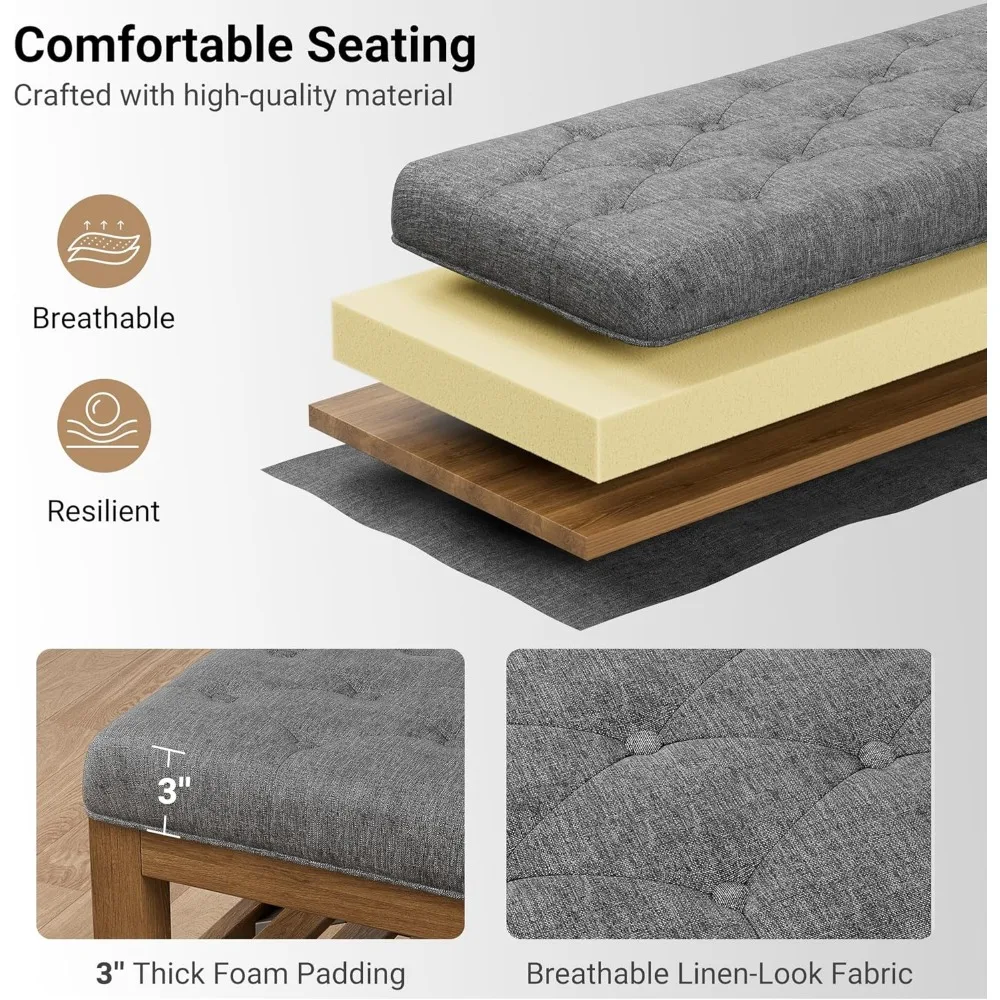 مقعد تخزين نهاية السرير، مقعد أحذية مدخل 42.9 مع رف من الخشب الصلب، مسند منجد مع مقعد مبطن لغرفة النوم والقاعة