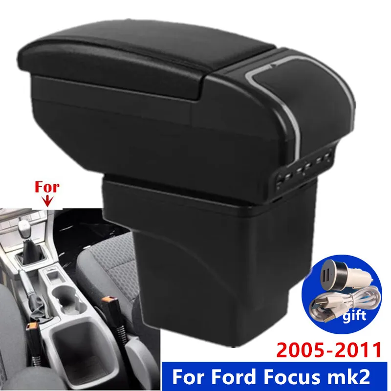 Für Ford Focus 2 Armlehnenbox für Ford Focus MK2 Auto-Armlehnenbox Mittelkonsole Aufbewahrungsbox 2005-2011 Innenraum-Nachrüstung Auto-Zubehör