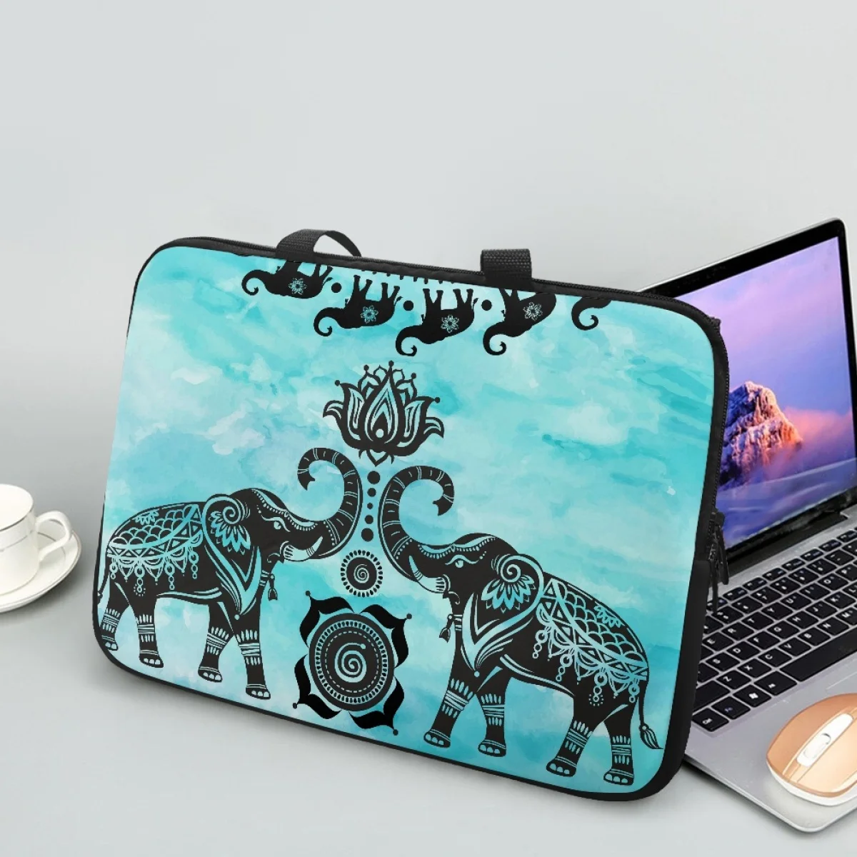 Bomisia Elephant Designer Zipper Handle PC Handbag Hawaii Travel Fashion Portable Briefcase Tablet Bag Notebook Protective Cover