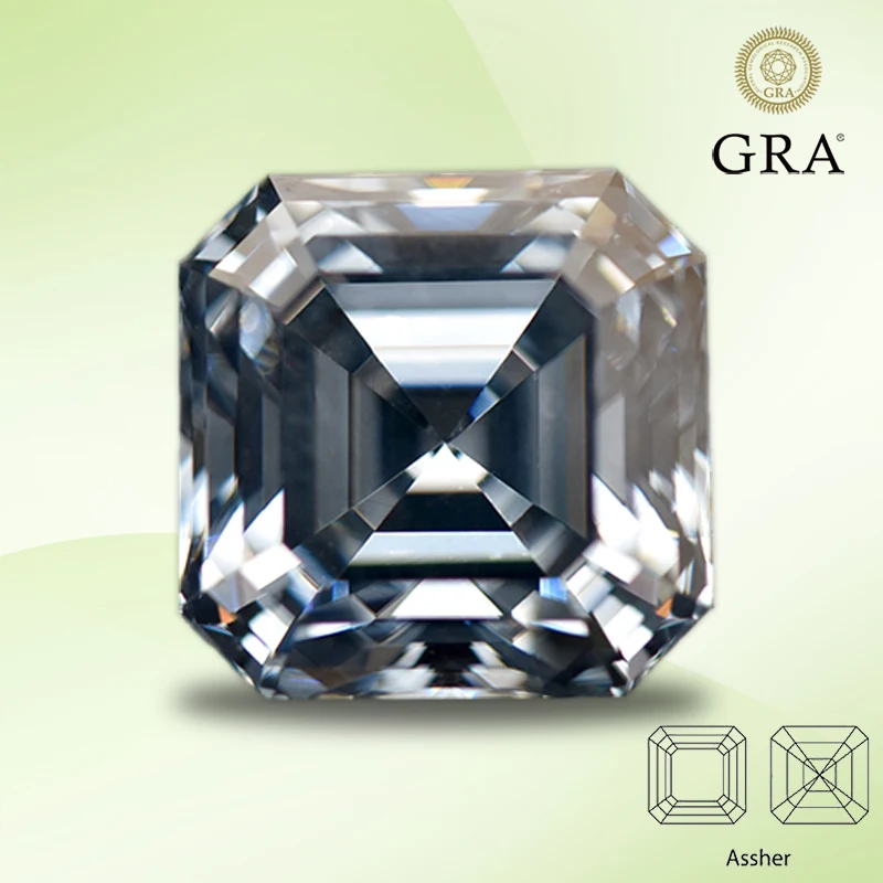 

Moissanite Lab Grown Diamond Gray Color Asscher Cut Gemstone for DIY Ring Necklace Earrings Main Materials with GRA Certificate