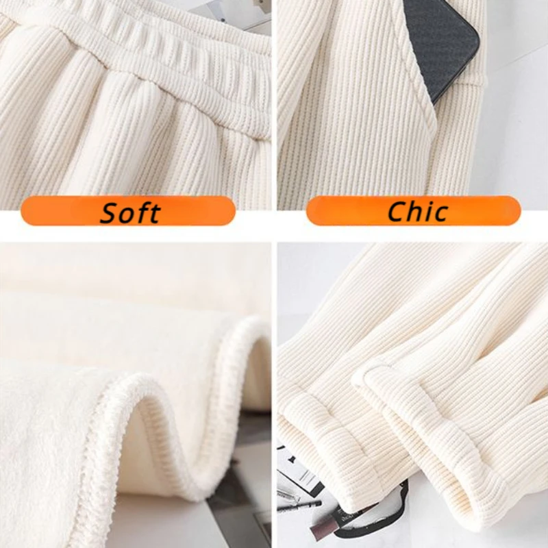 Chic High Waist Harem Pants Women Fashion Leisure Loose Solid Simple Trousers Students All-match Soft Plus Velvet Streetwear Ins