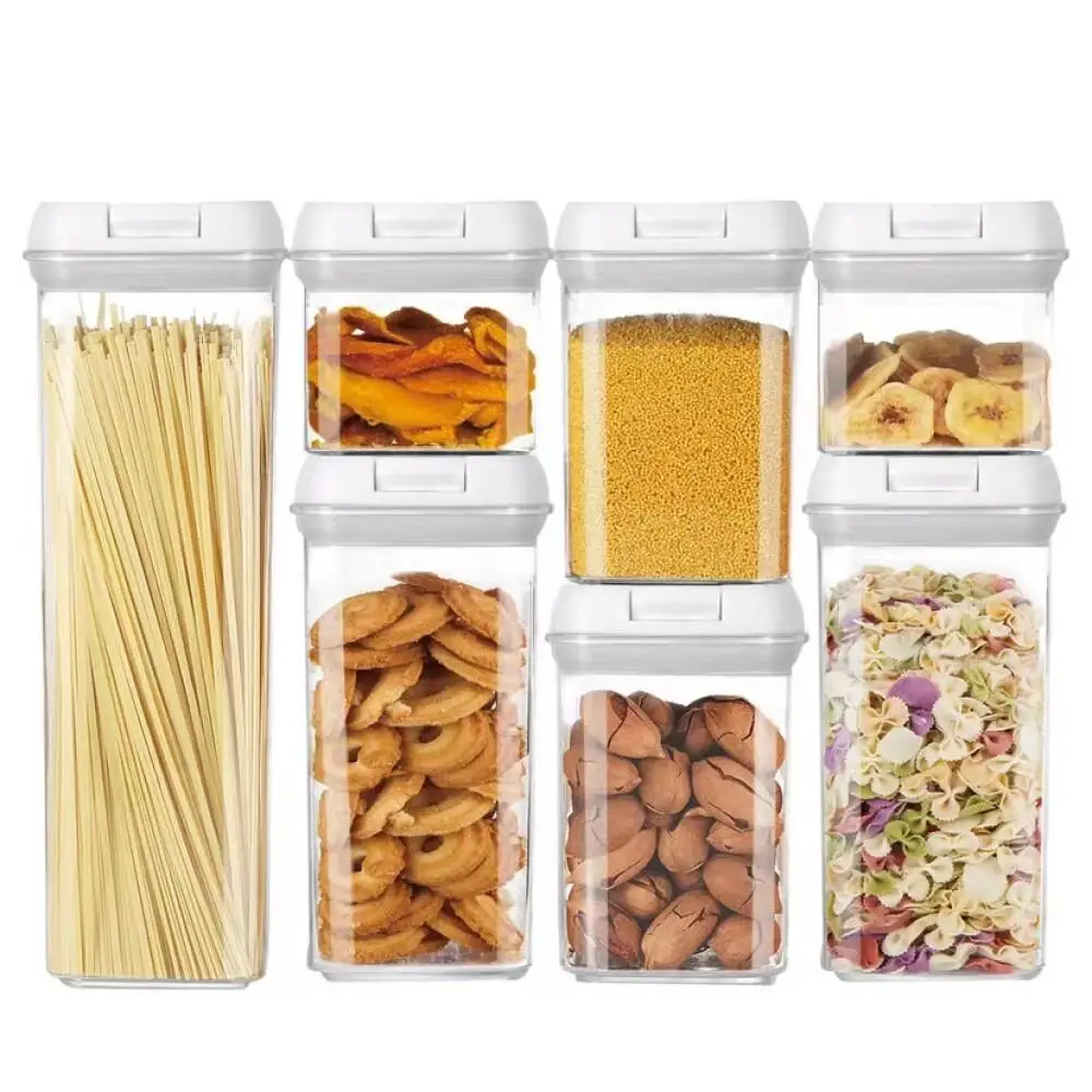 Kitchen Storage Jars Transparent Plastic Containers Square Sealed Food Jar Grains Container Seven Piece Set Wholesale Price