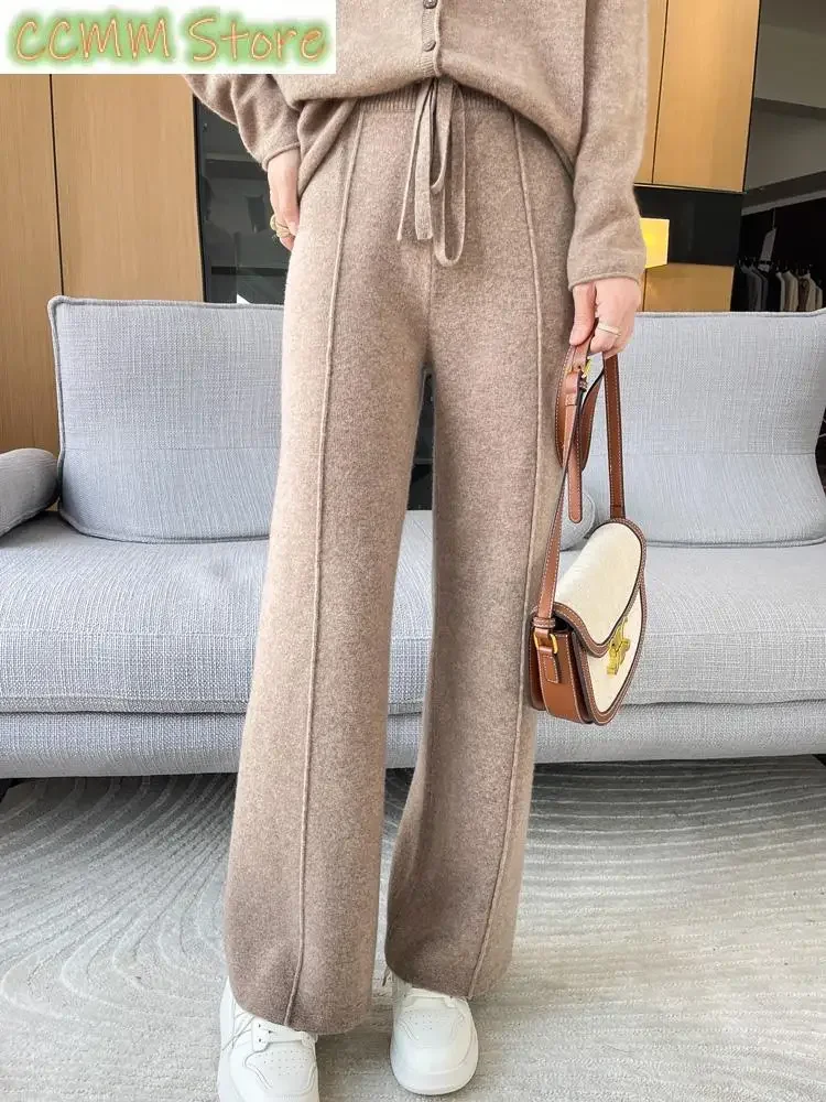 

Women's Mid Seam Pants 100% Merino Wool Autumn Winter Casual Soft Warm Cashmere Knitted Trousers New Fashion High Quality