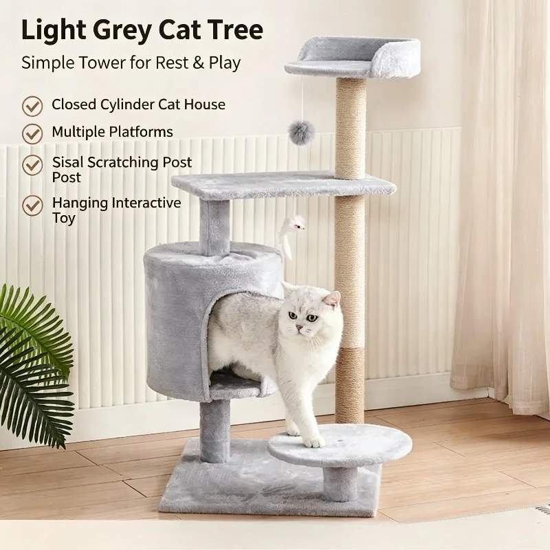 Large Cat Tree Tower Integrated Condo Nest, Multi‑Level Jump Platform Sisal Scratching Post Pet Play Furniture