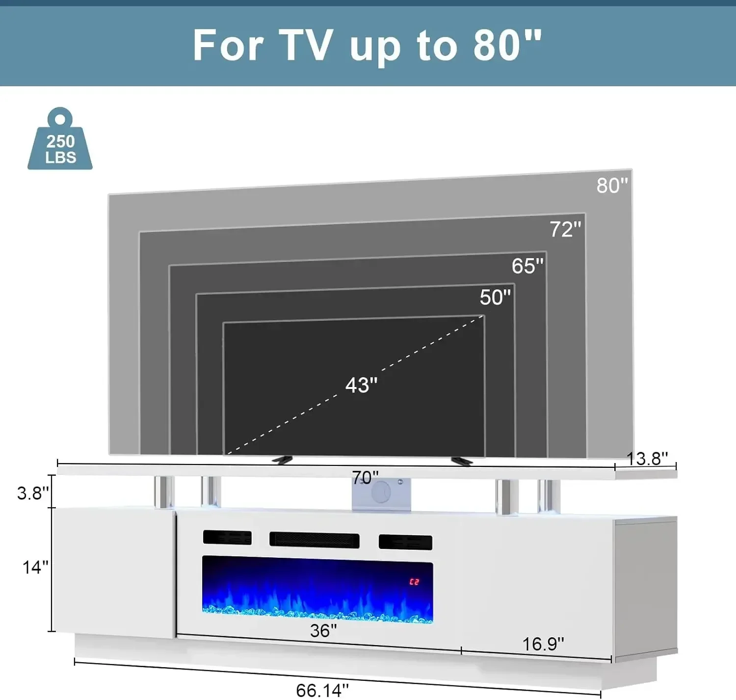 Modern Fireplace TV Stand with 36" Electric Fireplace High Gloss Finish Media Console with Open Storage LED Lights Entertainment