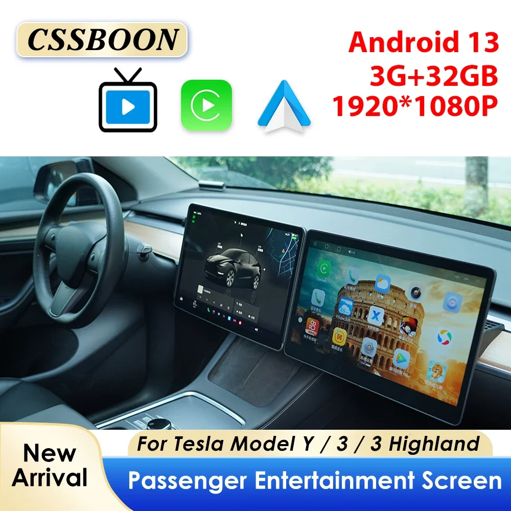 CSSBOON 15.6 Inch Passenger Entertainment Screen for Tesla Model 3 Y Highland Support Wireless Carplay Passenger Media Player