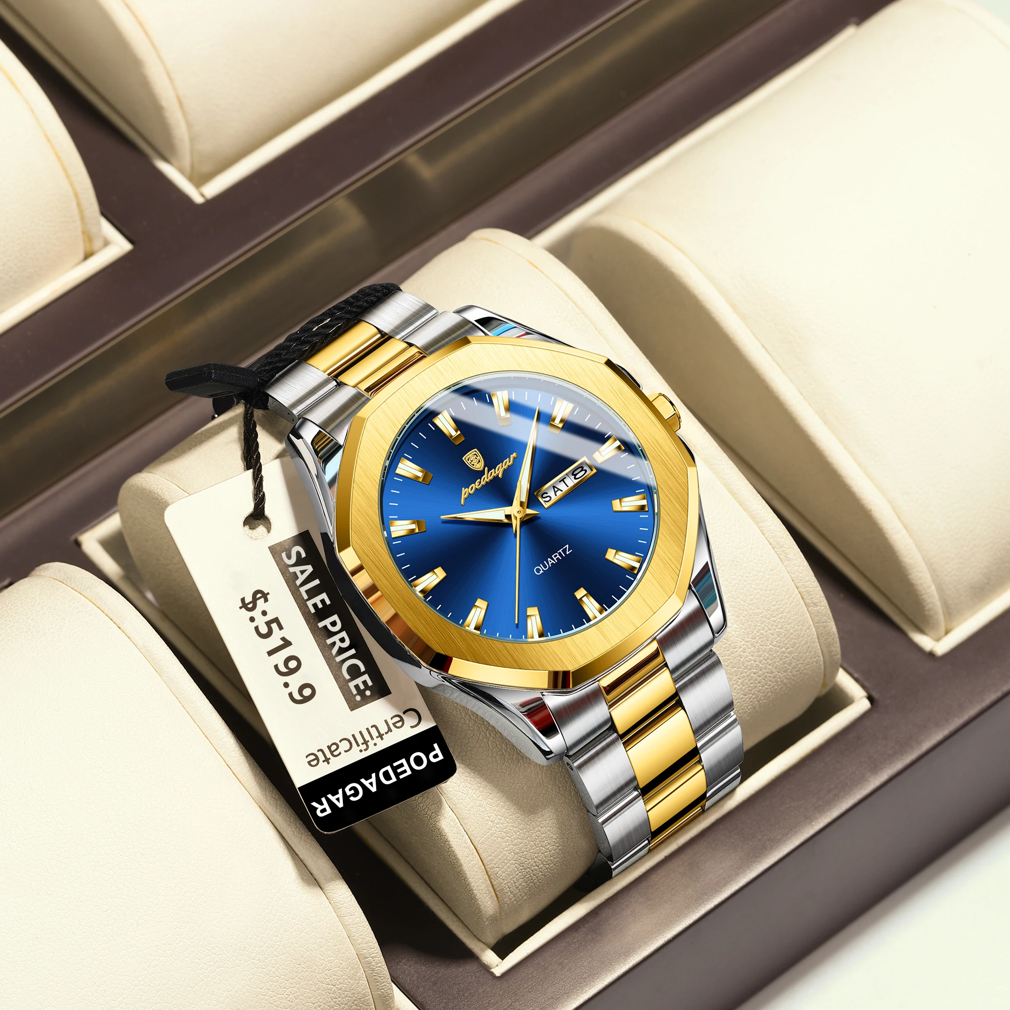 POEDAGAR Luxury Casual Men Wristwatch Waterproof Luminous Week Date Man Watch Stainless Steel Fashion Sport Quartz Men's Watches