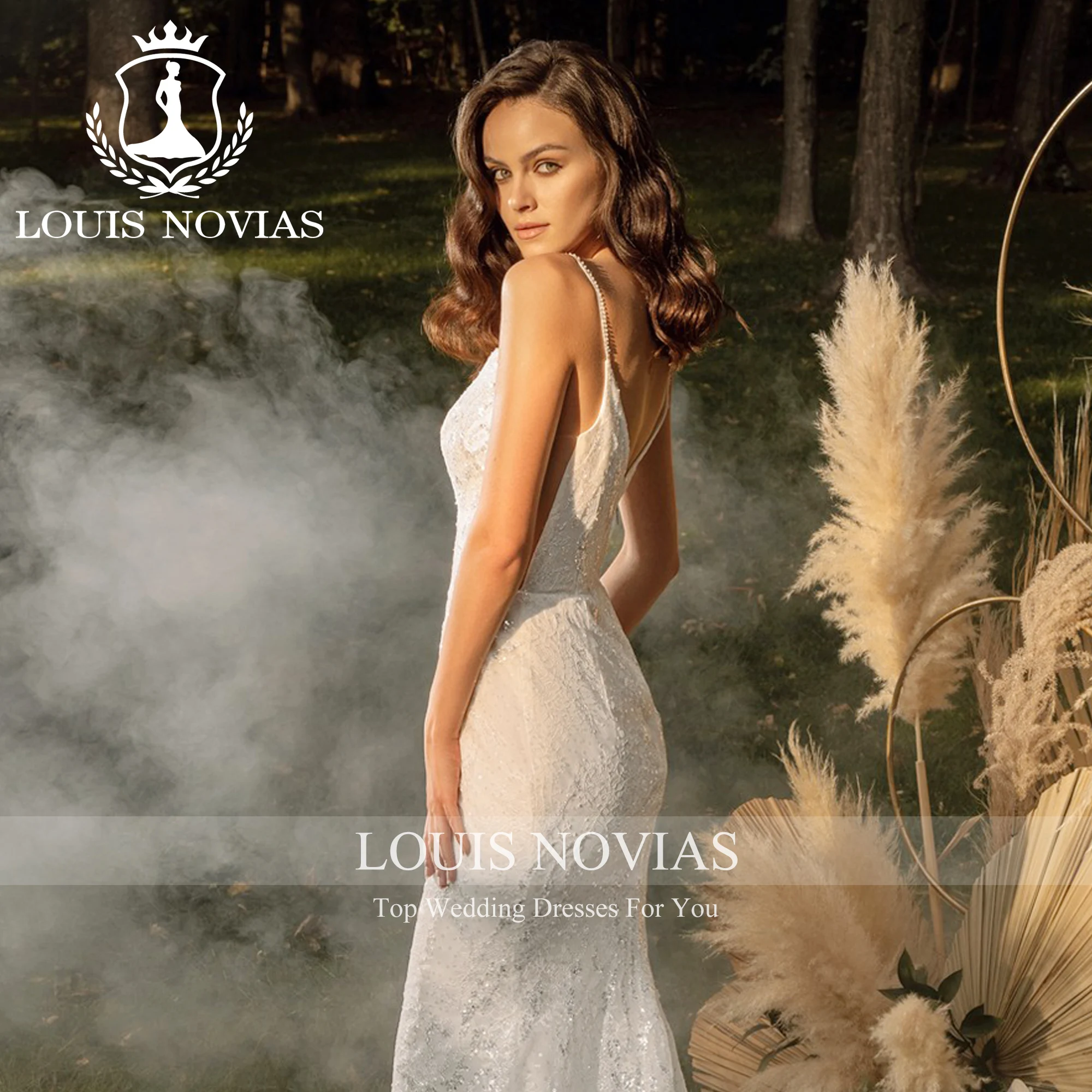 LOUIS NOVIAS Свадебное платье в стиле русалки с глубоким v-образным вырезом и аппликациями, расшитое блестками, со шлейфом, труба, свадебное платье Vestidos De Novia