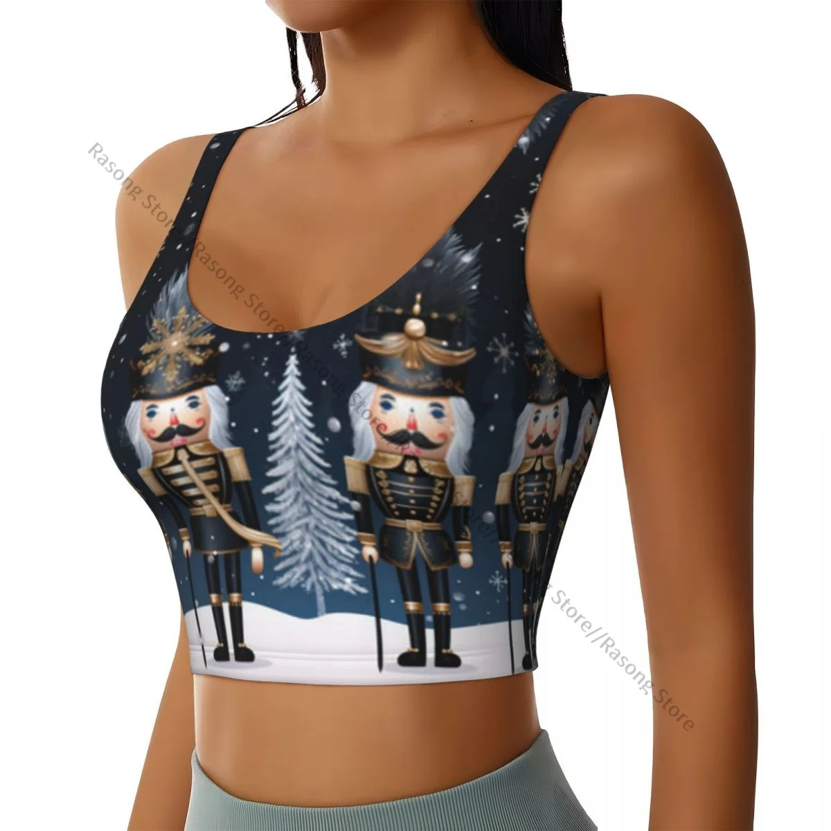 Yoga Vest Women Gym Sports Crop Tops Nutcrackers Pattern Streetwear Workout Breathable Tank Top Female