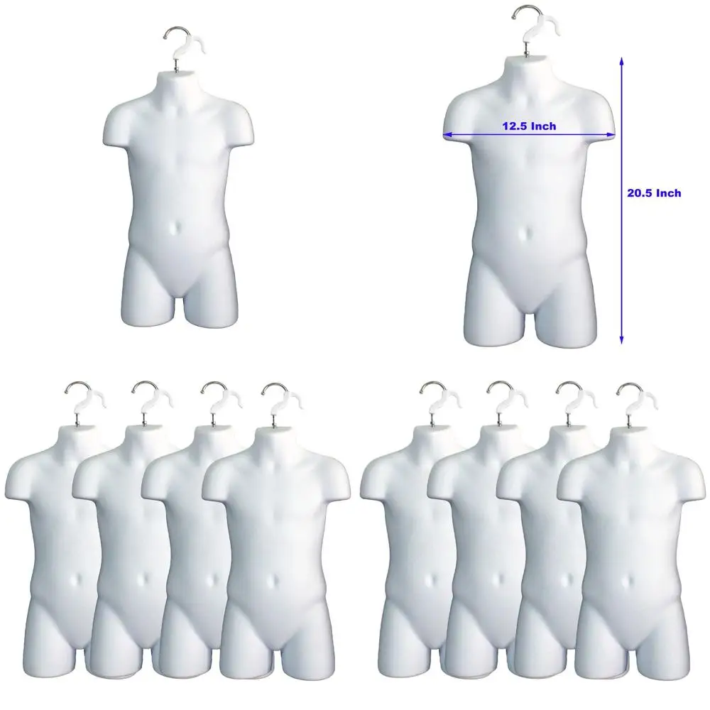 

Stackable White Kids' Hollow Back Display Racks with Hooks, 5T-7 Size, for Clothes, Countertop, and Photo Showcase