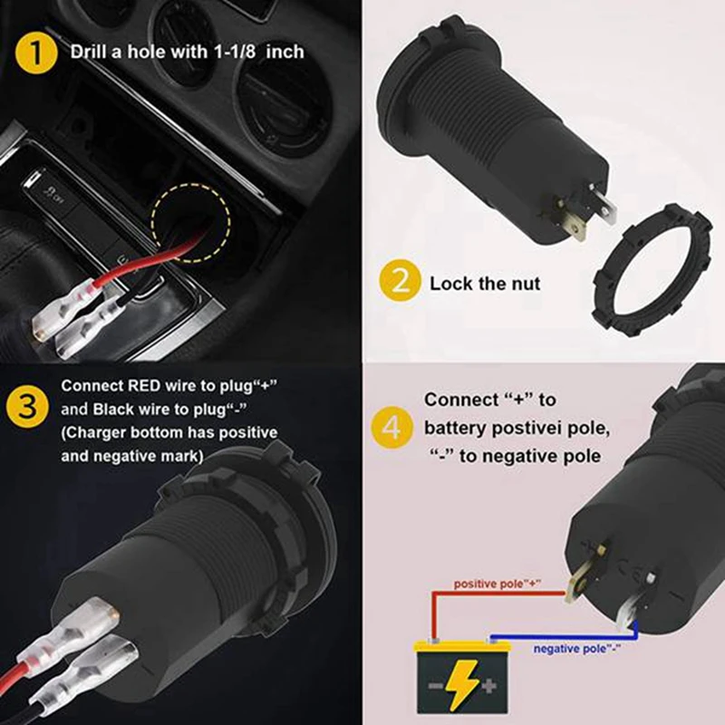 Pengisi Daya Cepat 4.0 PD QC 3.0 Soket Pengisi Daya USB Outlet Pengisi Daya Cepat 12V-24V 60W untuk Mobil, Perahu, Truk, Sepeda Motor, Merah