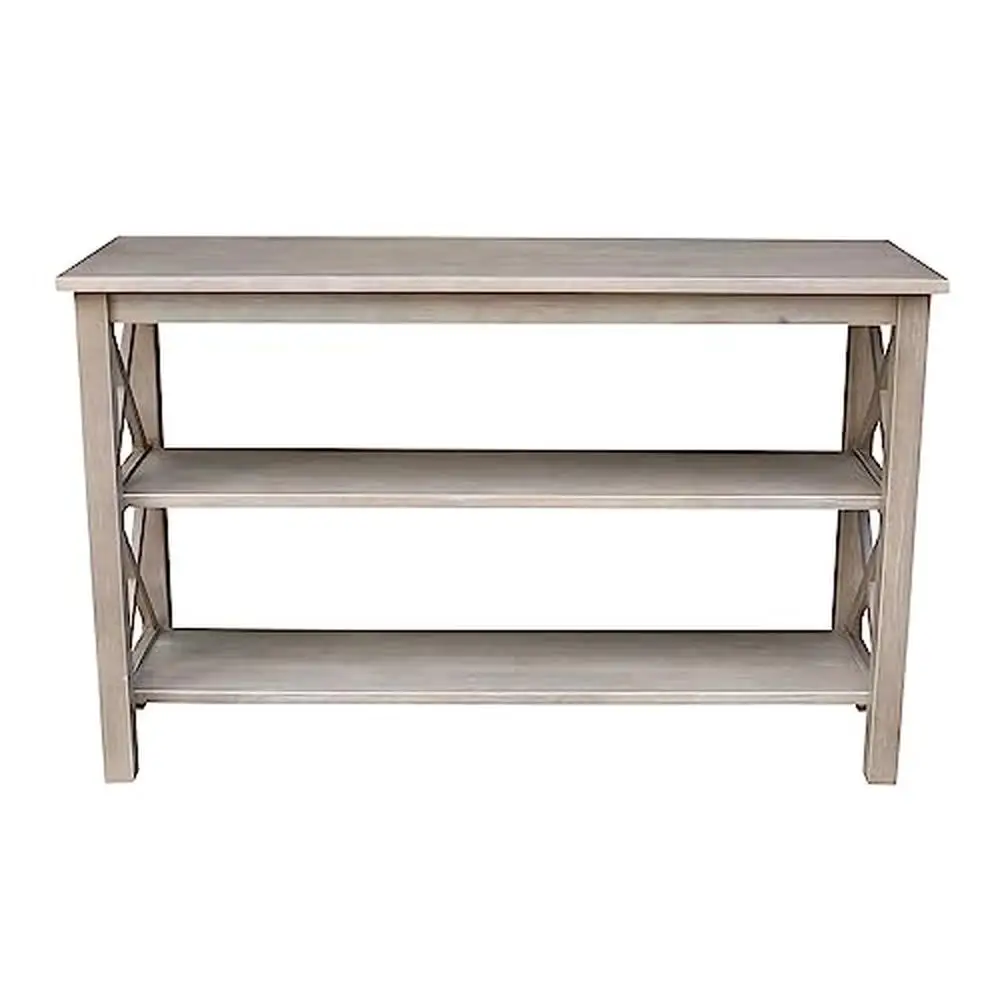Solid Wood Console Table 2 Shelves Washed Gray Taupe Rectangular Design 30"H Residential Use image 5