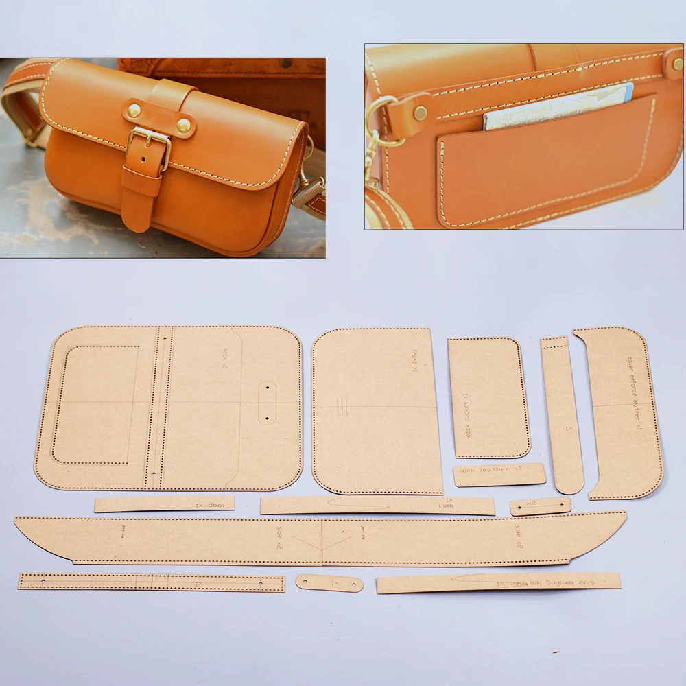 Plantilla de troquelado Artesanal de cuero, patrón de costura de bolso de hombro, 27x15x6cm