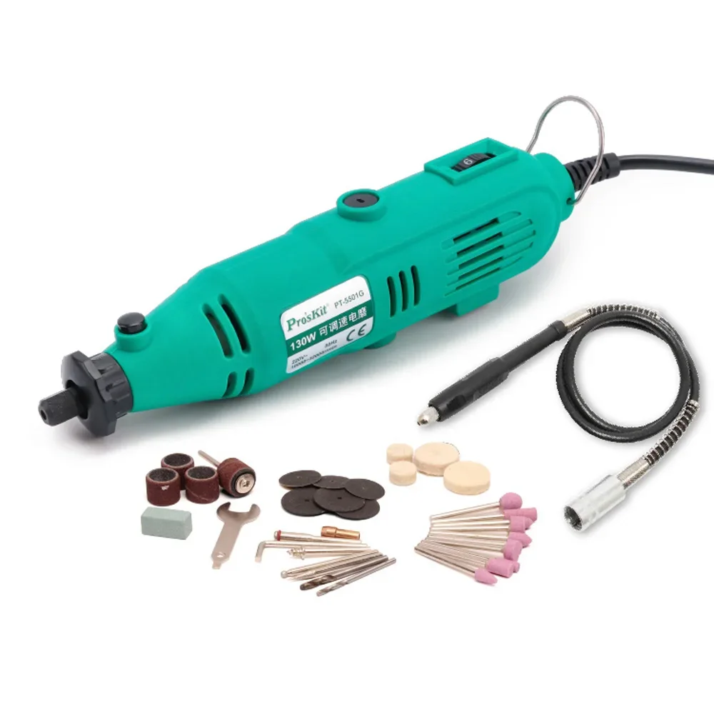 ไฟฟ้า Pro'sKit PT-5501G VARIABLE Speed โรตารี่ชุดเครื่องมือแกะสลักปากกาเครื่องมือชุด 130W MINI เจาะเครื่องมือช่างไฟฟ้าเครื่องมือ