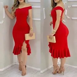 Damska sukienka imprezowa seksowna z rozciętymi ramionami jednolita sukienka typu Bodycon sukienka do kolan modna brokatowa impreza elegancka sukienka westydo