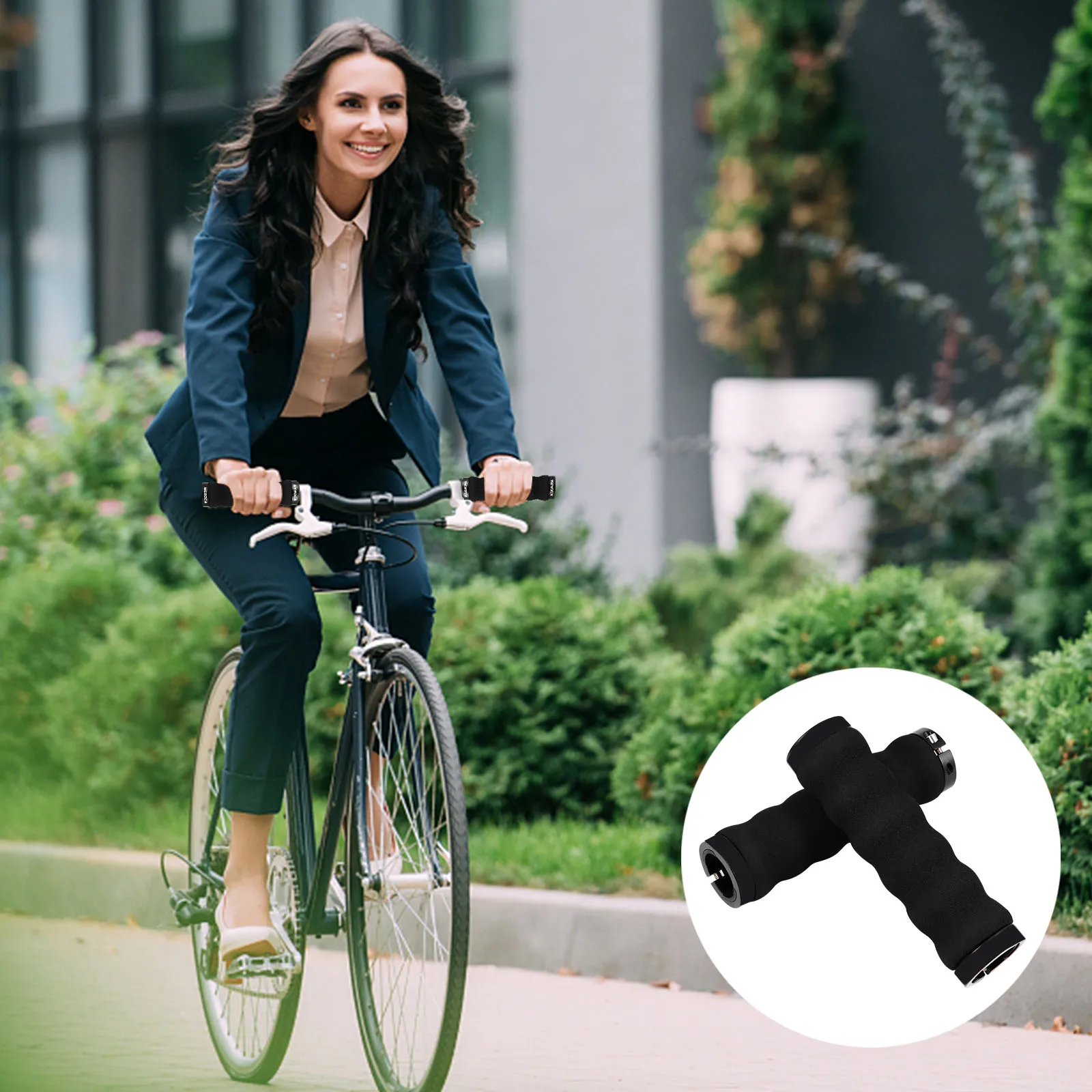 

2pcs Non-Slip Bike Handlebar Grips Rubber Mountain Road Bicycle Cover With Lock Ring Textured Surface For Long Ride Shockproof