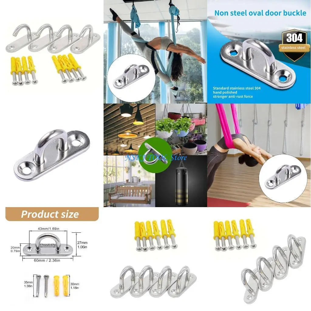 

L8RC 4pcs Stainless Steel Eye Plate Hammock Wall Ceiling Hook Heavy Duty for Yoga Gym