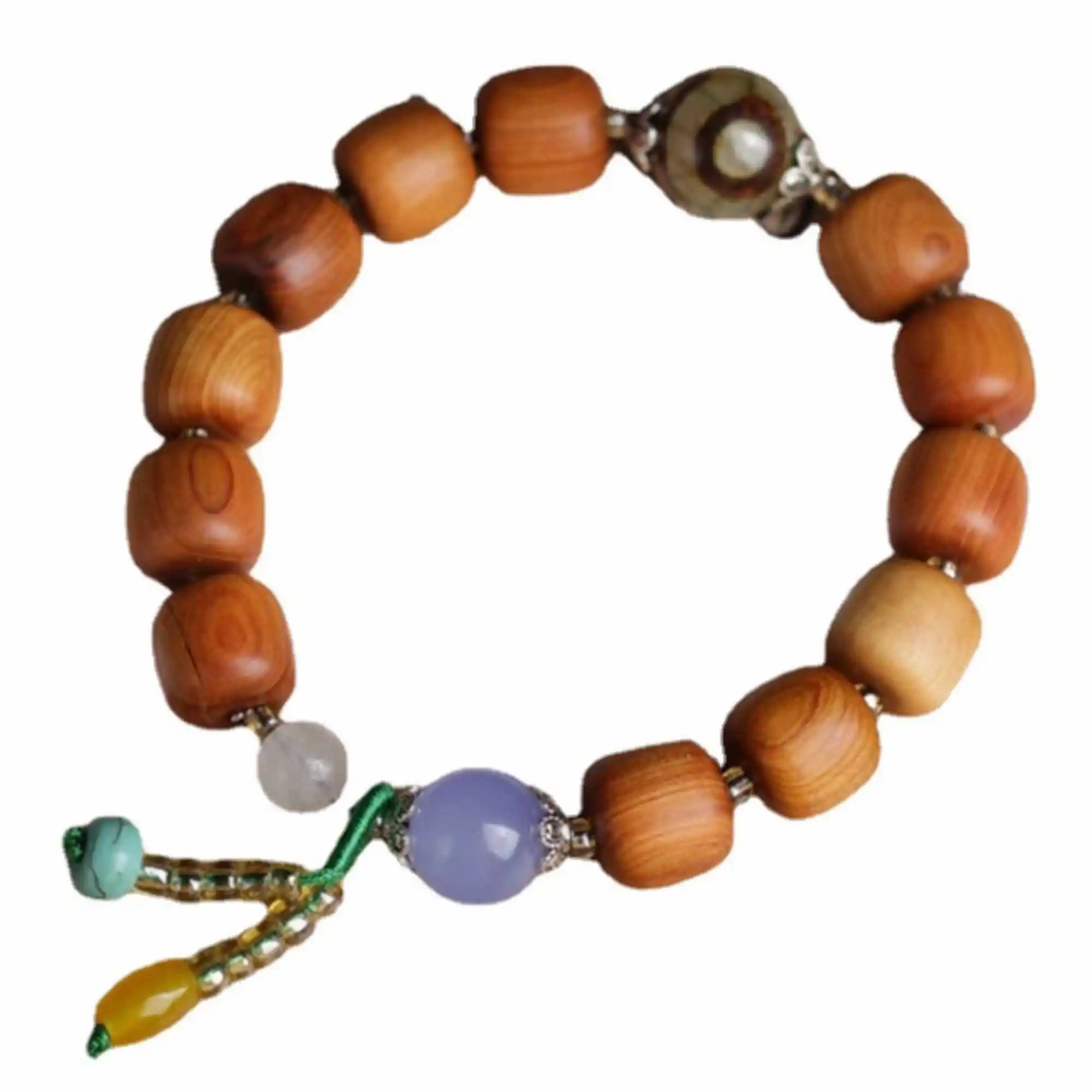 12mm brown Cypress multicolor bead Barrel bracelet Wrist Artisan Bohemian Link Charm Wear Prayer