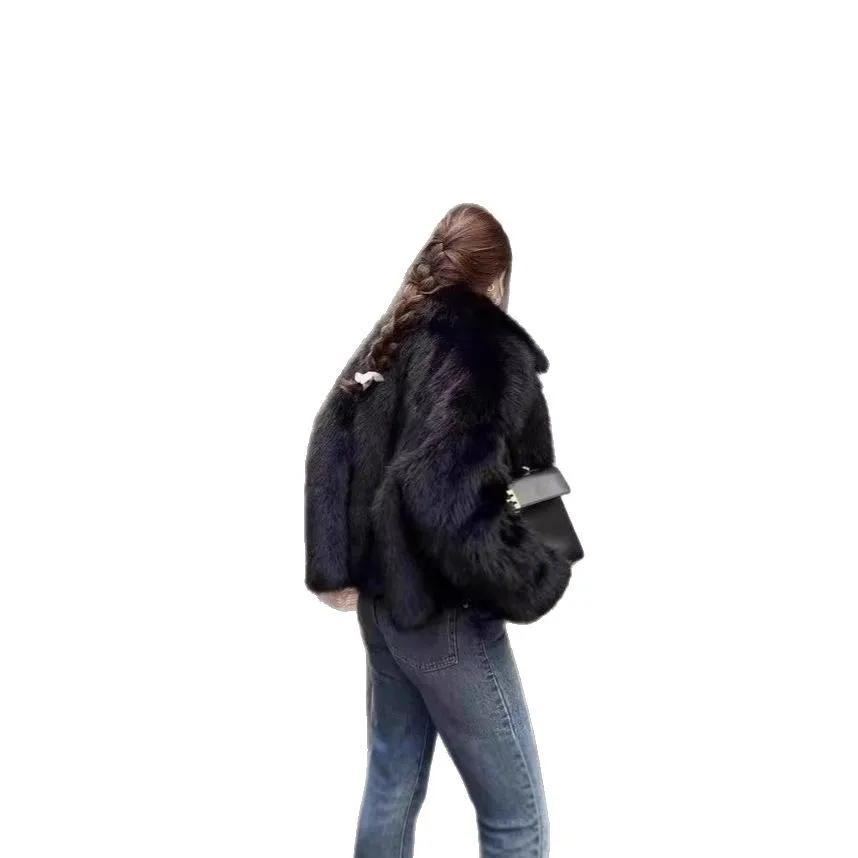 KIDCRKJ 女性の冬のミンクの毛皮のジャケットグラデーションふわふわ襟人工毛皮のコート女性のための防風ショート暖かい女性の毛皮のコート