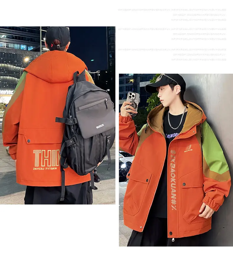 Modische Herren Freizeitjacken mit Kapuze 2026 Frühling Herbst Alltagsmantel Jugend High Street Loose Windbreaker Outdoor Oberbekleidung – Detail 8