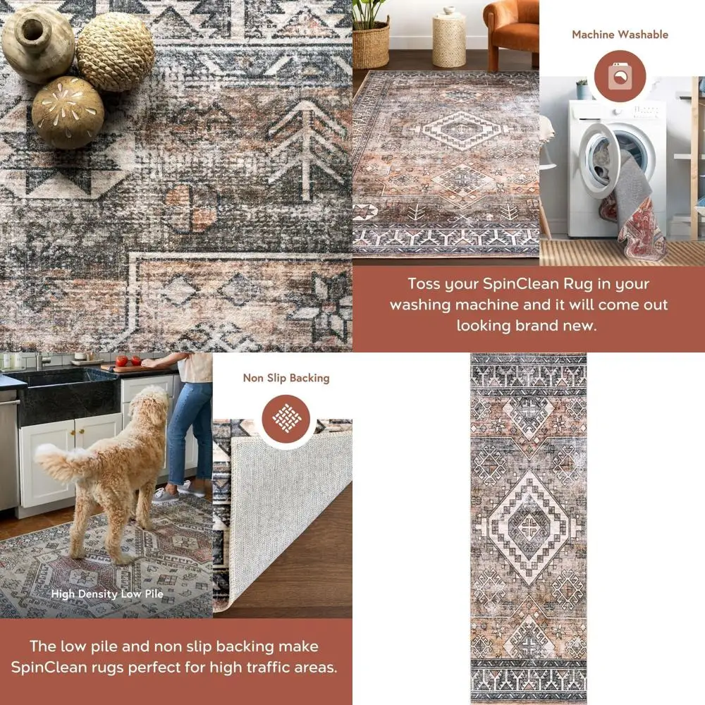 

Винтажный восточный ковер 2'6 x 8' - цвет ржавый/слоновая кость, устойчивый к пятнам, прочный, легко чистится, для спальни, гостиной, столовой, прихожей