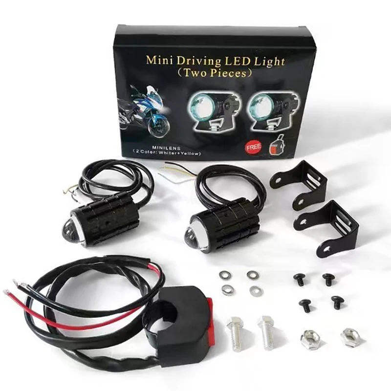 

Motorcycle Mini Driving Light Dual Colo for Headlight Auxiliary Spotlight Lamp R Atv Scooter Moto Fog Light Accessories 12V
