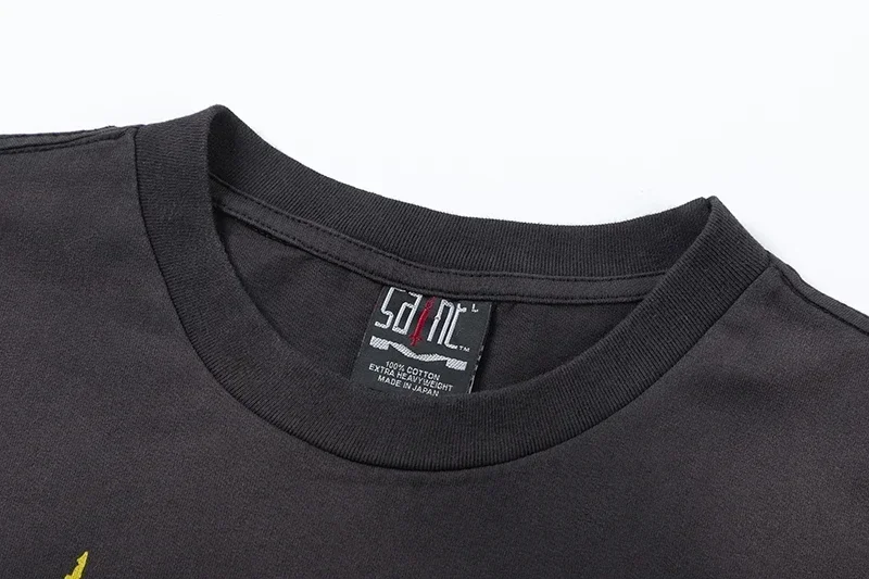 Saint Michael Harajuku T-Shirts For Men Women 1:1 Best Quality Grey Washed Oversized Graphic T Shirts