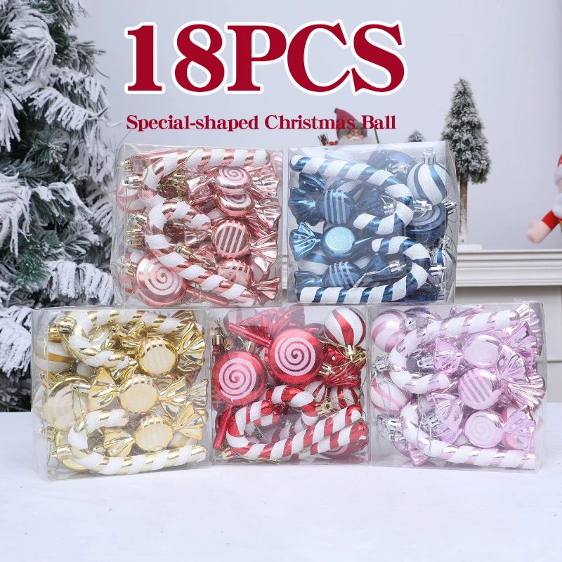 18/29PCS Christmas Ball Ornaments Candy Cane Special-shaped Christmas Tree Party Decoration New Christmas Spheres Pendant