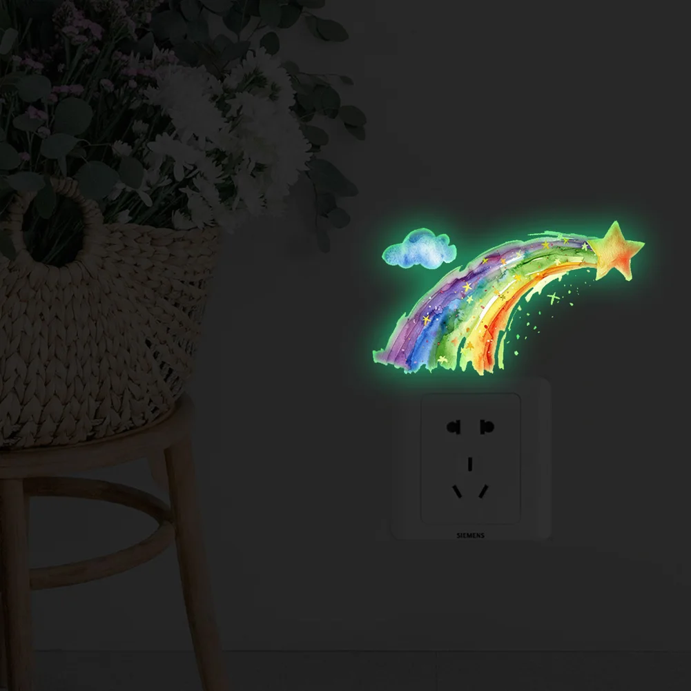 Cartoon Meteor Rainbow Luminous Wall Sticker For Kids Room Bedroom Decoration Switch Decals Nursery Decor Glow In The Dark Mural