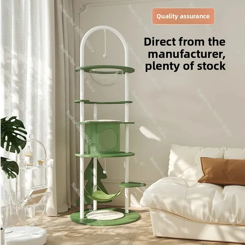 Medium Cat Climbing Frame with Space Capsule, Premium Iron Solid Wood Cat Bed, Scratching Board Play Set