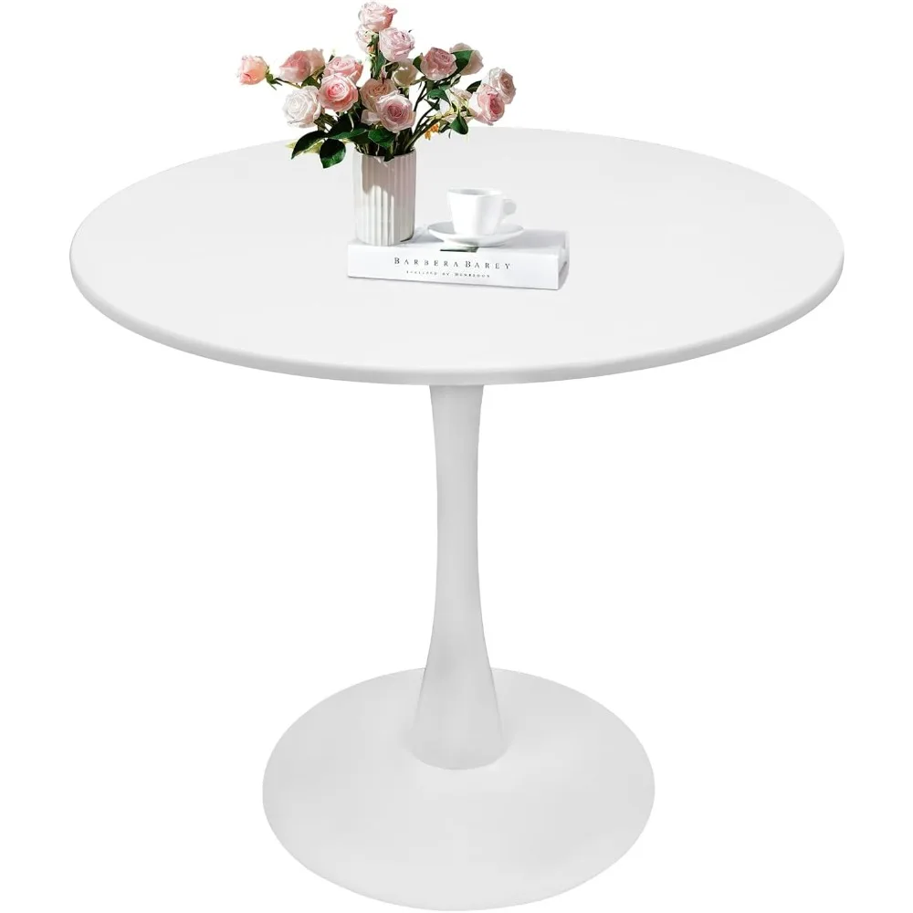 

Round White Dining Table,31.5" Tulip Table, Round Dining Table with Pedestal Base,White Dining Table for 1-4 Person, Mid-Century