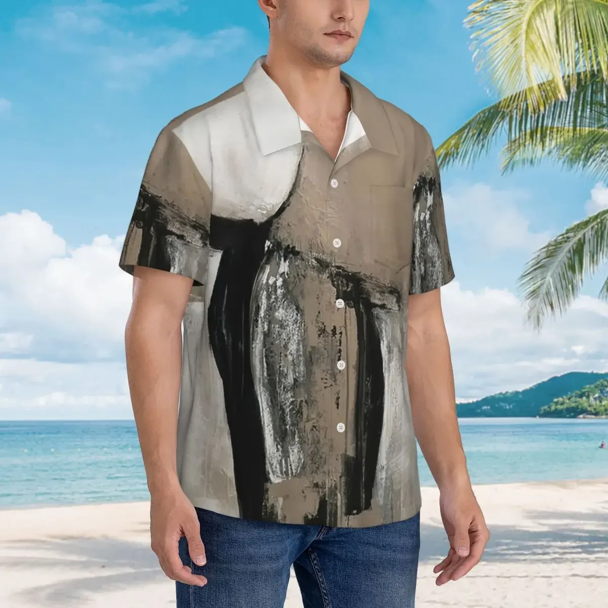 Neutral Abstract Hawaiian Shirts Funny Men Short Sleeve Shirt for Summer Beach Men's Button Tops