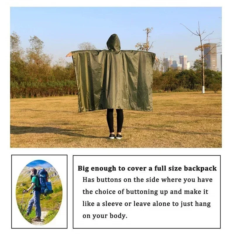 3 in 1 Multifunctional Raincoat Backpack Rain Cover Hiking Cycling Poncho Waterproof Tent Outdoor Camping Shade Tent Picnic Mat