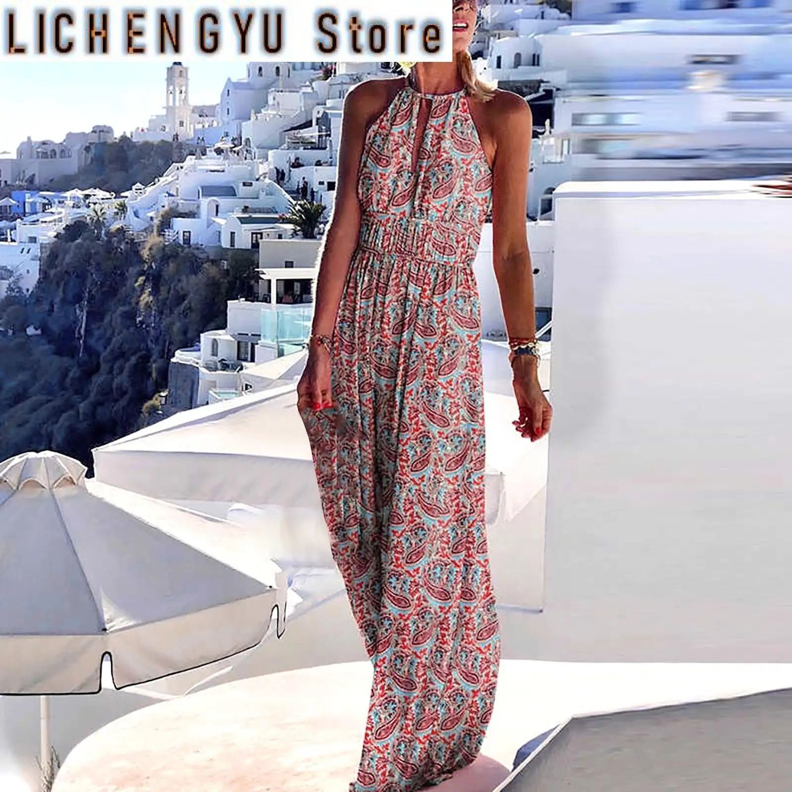 

Women'S Elegant Dresses Outfits Women Casual Sleeveless Dress Floral Print Elegant Dress Ruffle Flowy Ropa Para Mujer