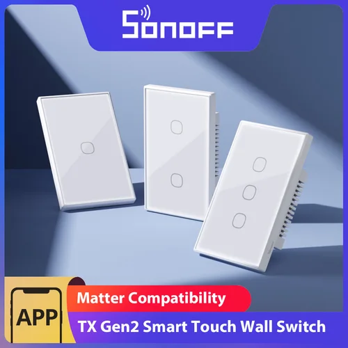 SONOFF TX Gen2 US interruptor de pared táctil inteligente T6 120 relé de separación de materia localizador de interruptor nocturno ajustable Compatible con ecosistema Apple