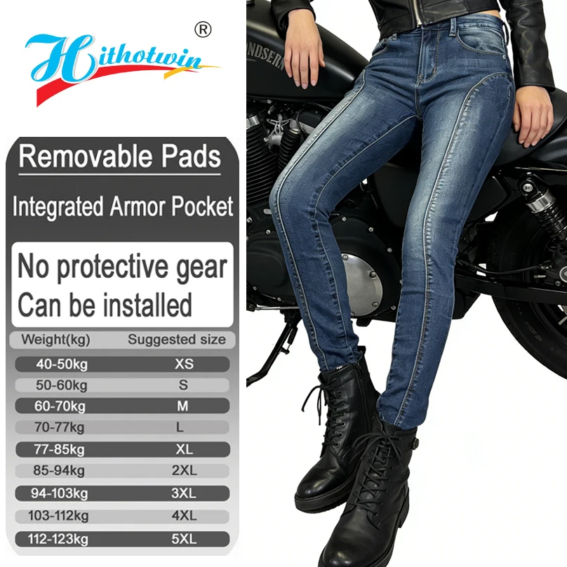 Women Blue Protective Motorcycle Jeans Moto Riding Pants with Armor Pockets Armor Not Included 905